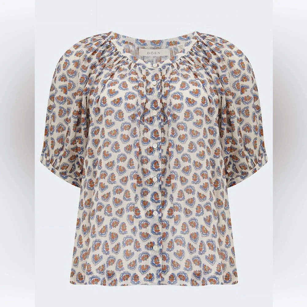 Doen June Top in Sea Salt Bedford Paisley - Picture 1 of 4